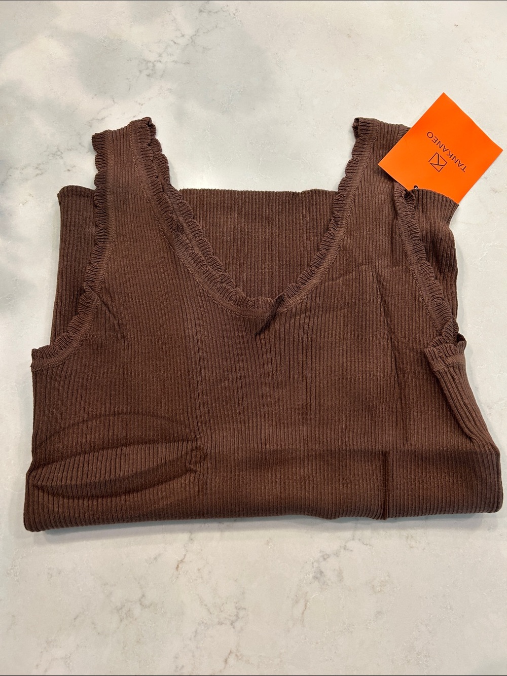 Ribbed V-Neck Tank Top in Dark Brown